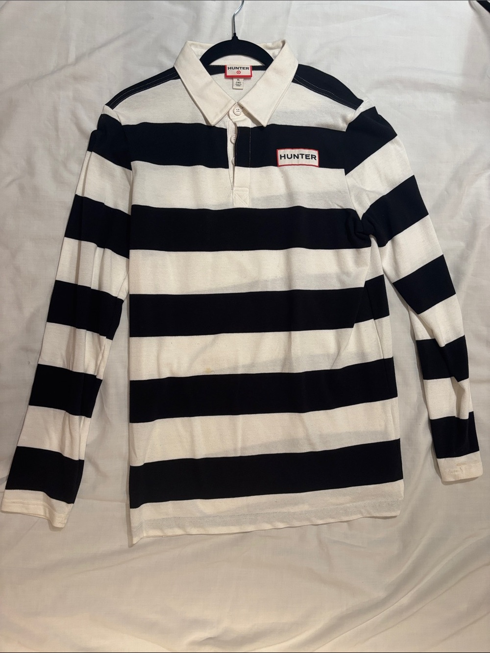 Women’s or kids Hunter Black and White Striped Rugby Polo